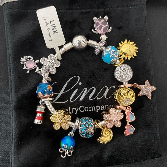 Linx Snake Chain Bracelet with Nautical Beach and Ocean Themed Charms
